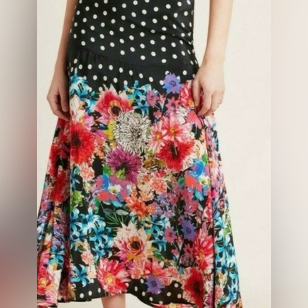 Anthropologie Tolani Black Floral A-Line Skirt